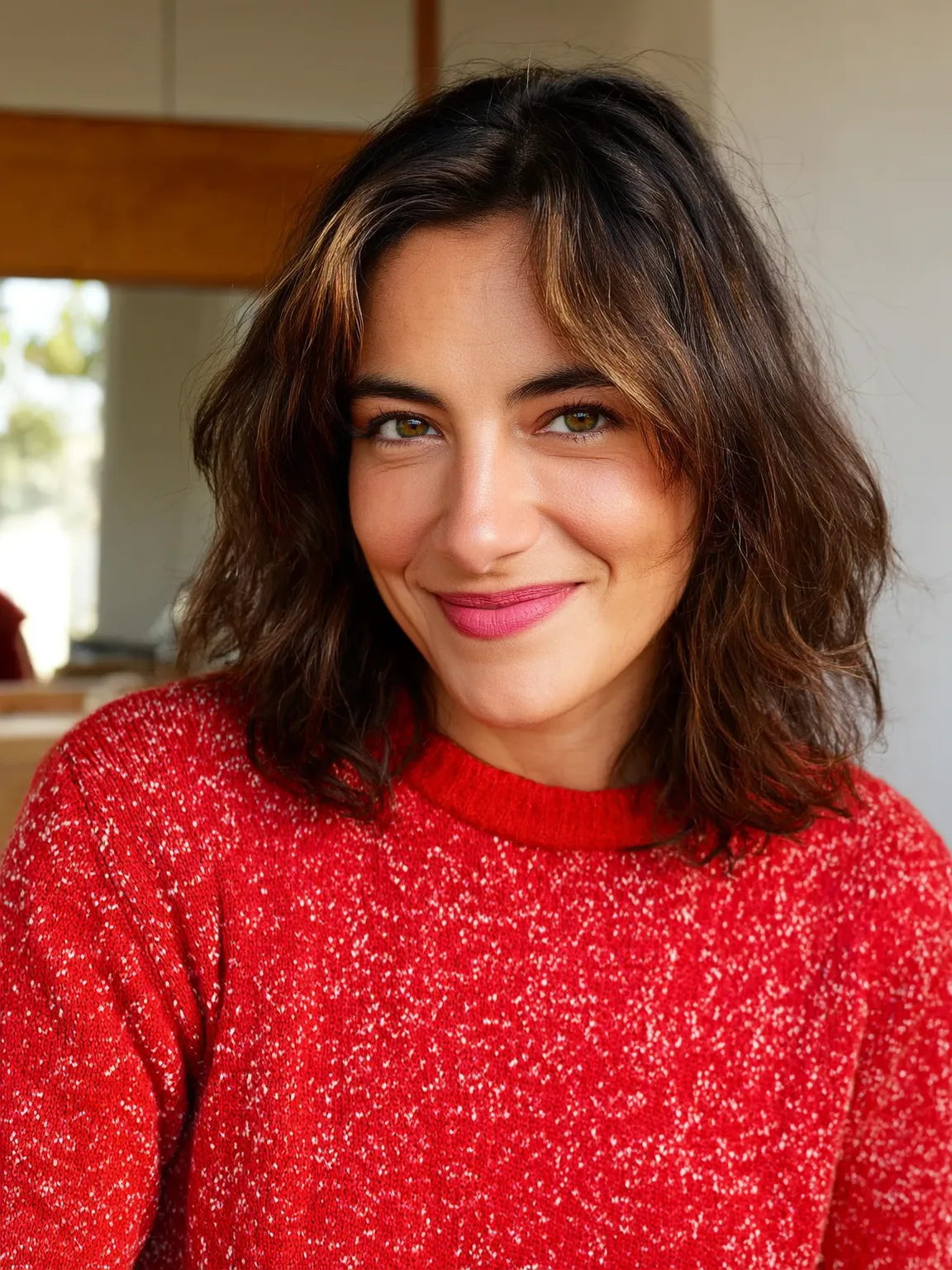 warm chestnut brown with golden highlights textured layers